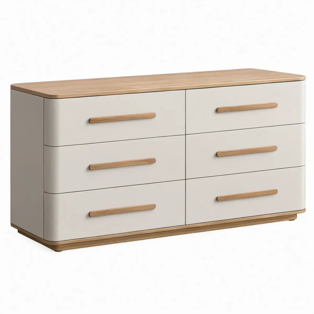 Ladekast met 6 lades 140 x 45 x 80 cm in wit en naturel