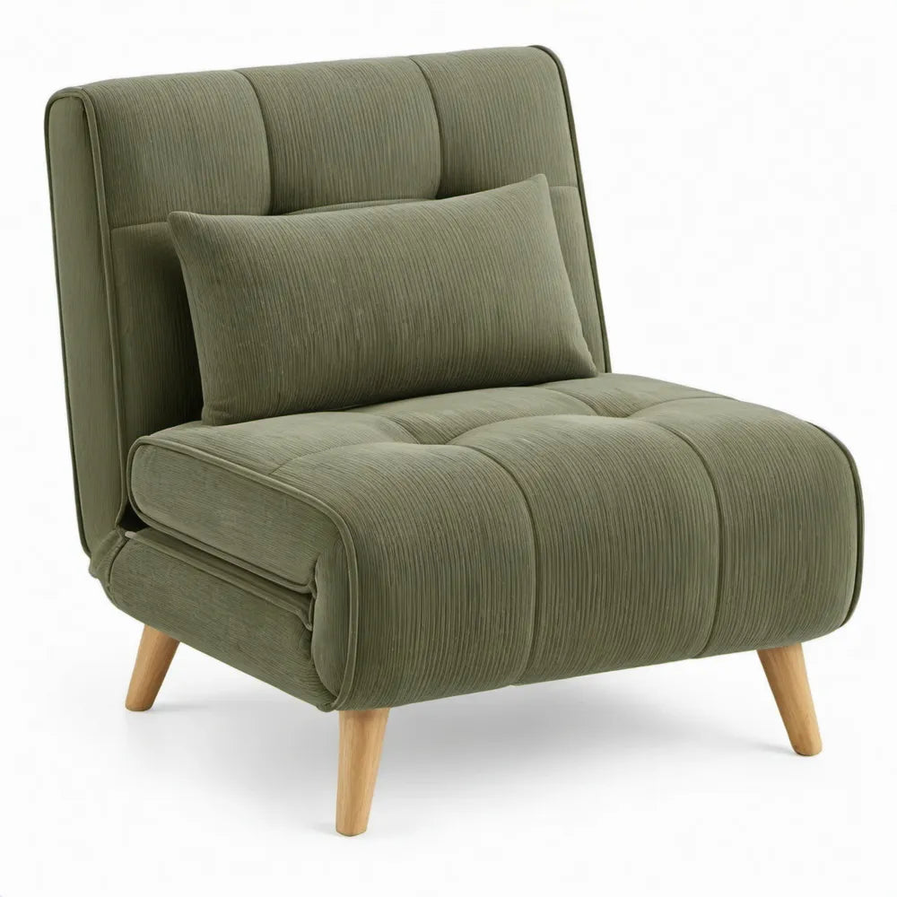 Loungestoel van ribfluweel olijfgroen met naturel rubberhouten poten, 75 x 85 x 90 cm