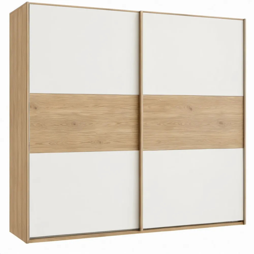 Kledingkast met 2 schuifdeuren 180 x 60 x 200 cm Wit/Eikenkleurig