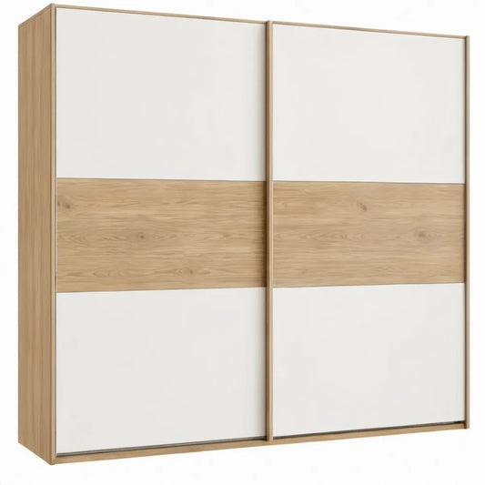 Kledingkast met 2 schuifdeuren 180 x 60 x 200 cm Wit/Eikenkleurig