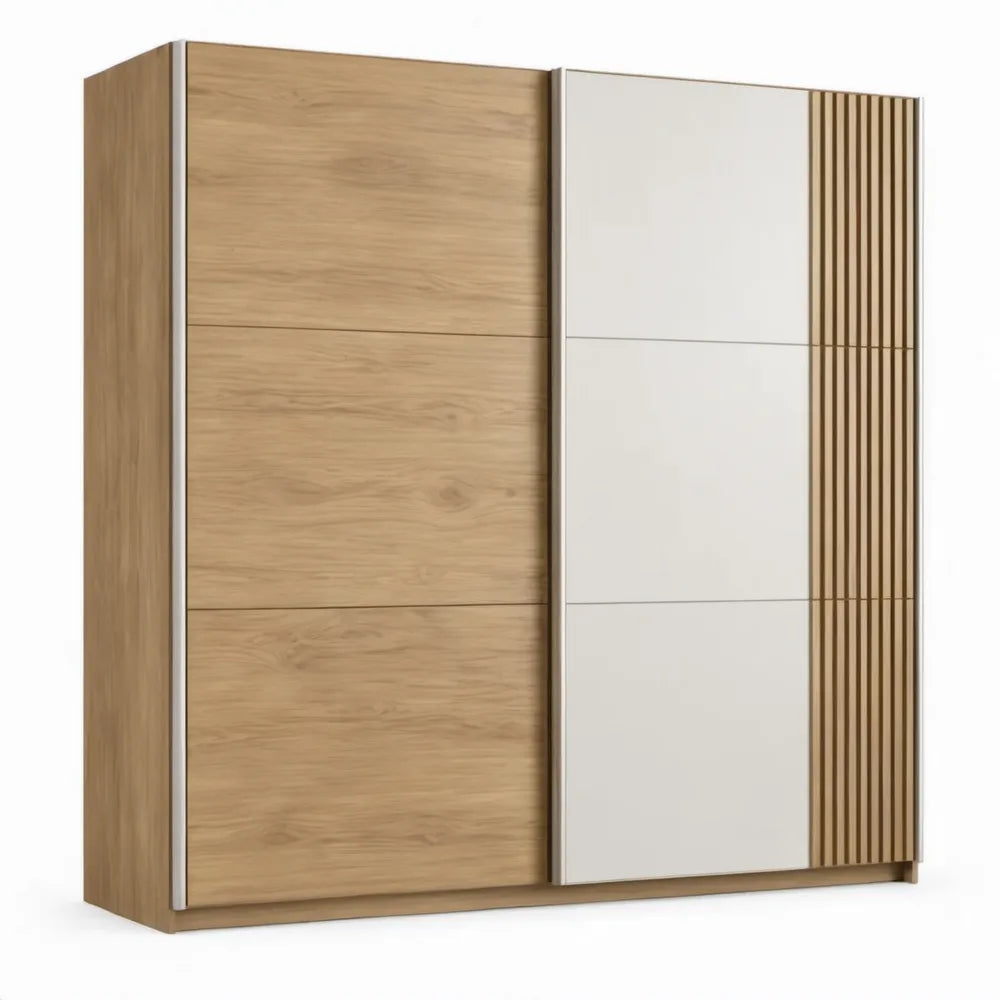 Schuifdeurkast 200 x 60 x 220 cm in eikdecor en wit