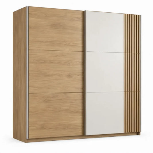 Schuifdeurkast 200 x 60 x 220 cm in eikdecor en wit
