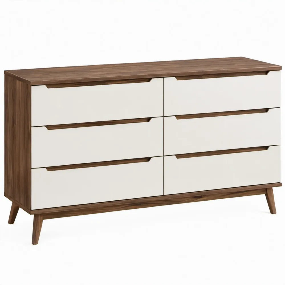 Ladekast met 6 laden, 140 x 40 x 80 cm, walnootbruin en wit