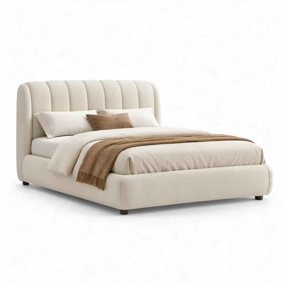 Tweepersoonsbed 160 x 200 cm Crème met afgerond gecapitonneerd hoofdbord