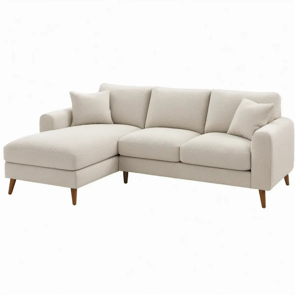 Hoekbank met chaise longue links 245 x 155 x 85 cm crème polyester