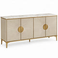 Dressoir met 4 deuren, 160 x 40 x 80 cm, crème, wit en goudkleurig, MDF met marmerlook blad