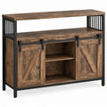 Dressoirkast met 2 schuifdeuren en 2 legplanken, 120 x 40 x 100 cm, massief mangohout en staal, bruin/zwart