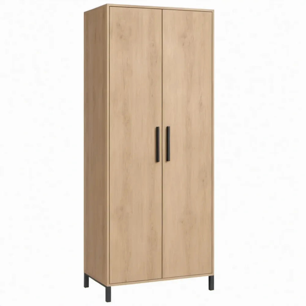 Kast met 2 deuren en 4 legplanken, 80 x 40 x 180 cm, naturel eikdecor en zwart