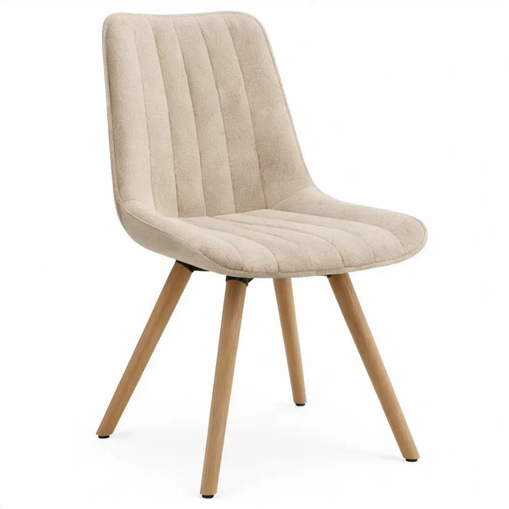 Gestoffeerde loungestoel met bouclé bekleding en rubberhouten poten, beige/naturel, 49 x 60 x 86 cm