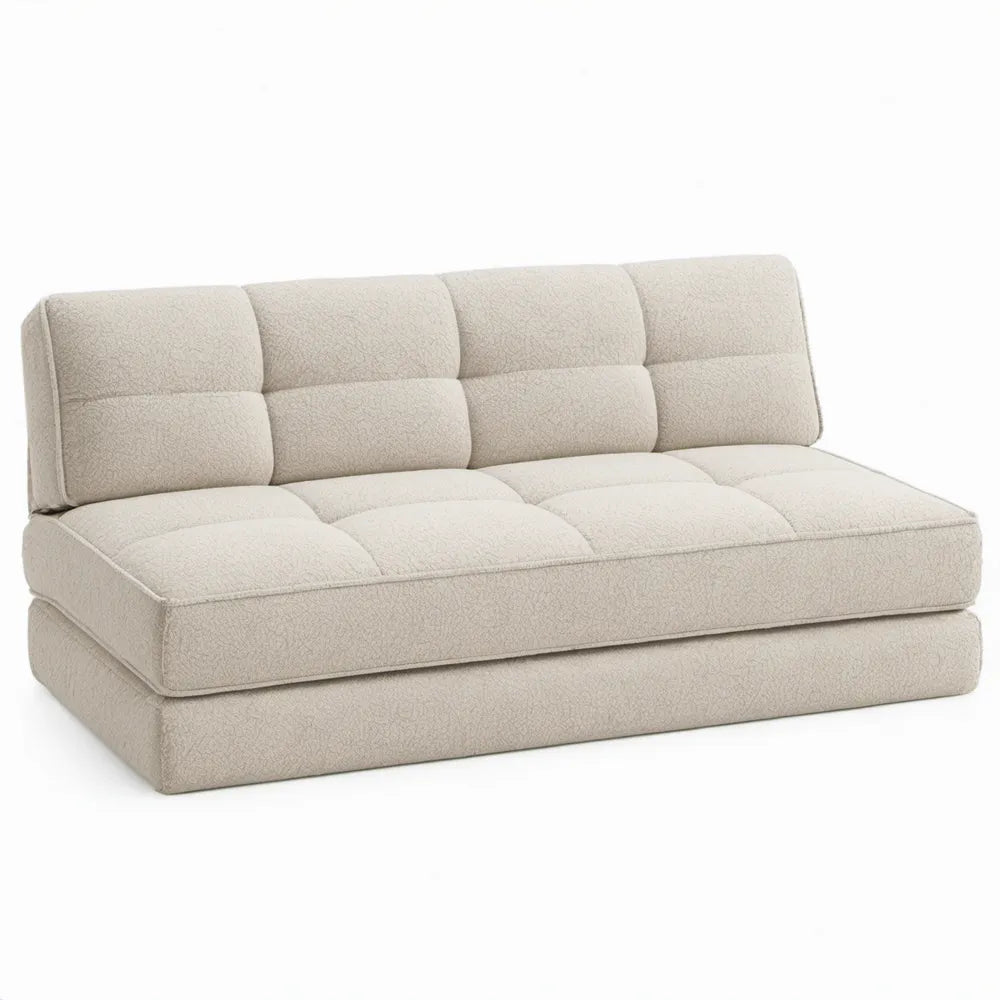 3-zitsbank in rechte vorm van bouclé polyester, crème, 200 x 95 x 80 cm