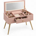 Roze kaptafel met LED-spiegel, opbergladen en goudkleurige poten – 80 x 40 x 76 cm